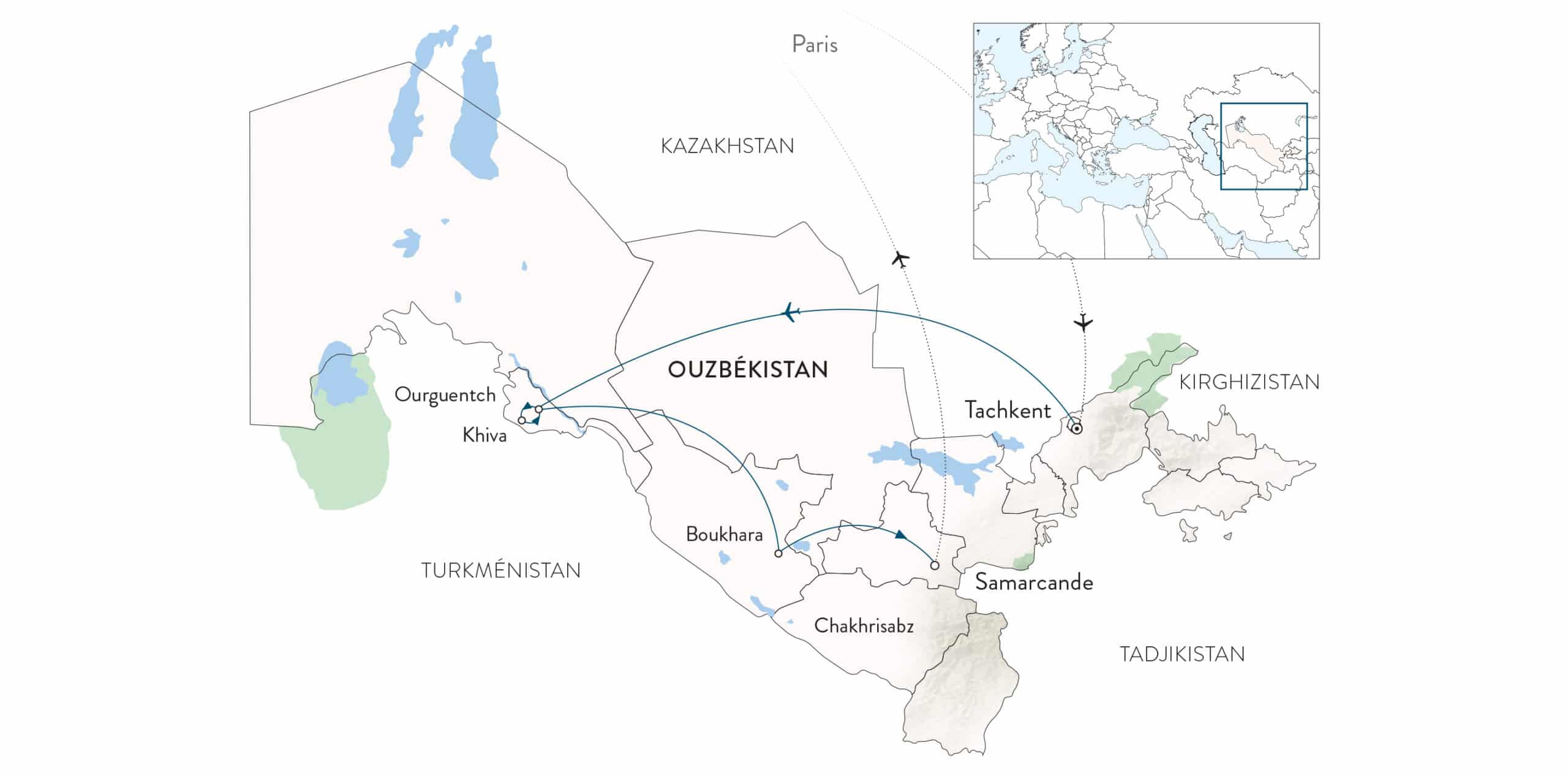 Découvrez l'Ouzbékistan, une destination exclusive proposée par TMR Voyages, avec ses villes emblématiques comme Tachkent et Boukhara.