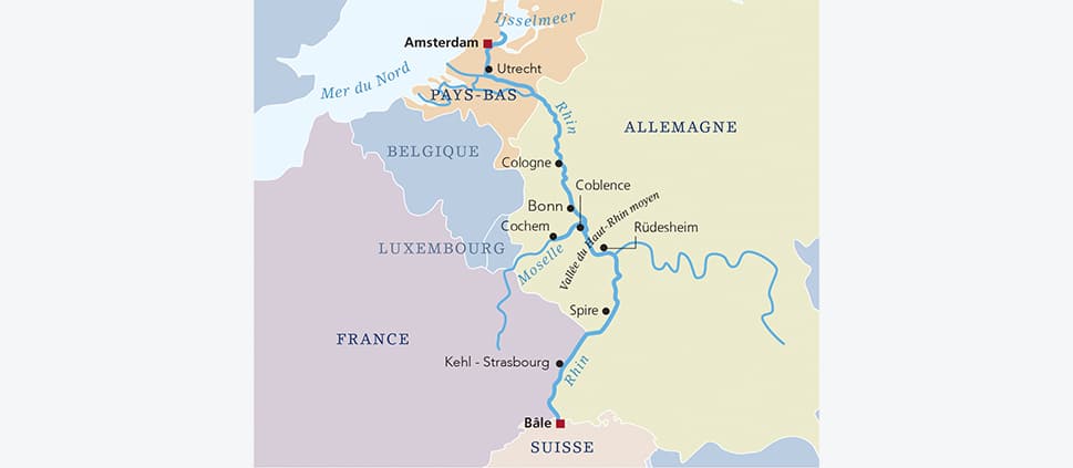 Carte des croisières fluviales en Europe, explorant des destinations emblématiques avec TMR Croisières.